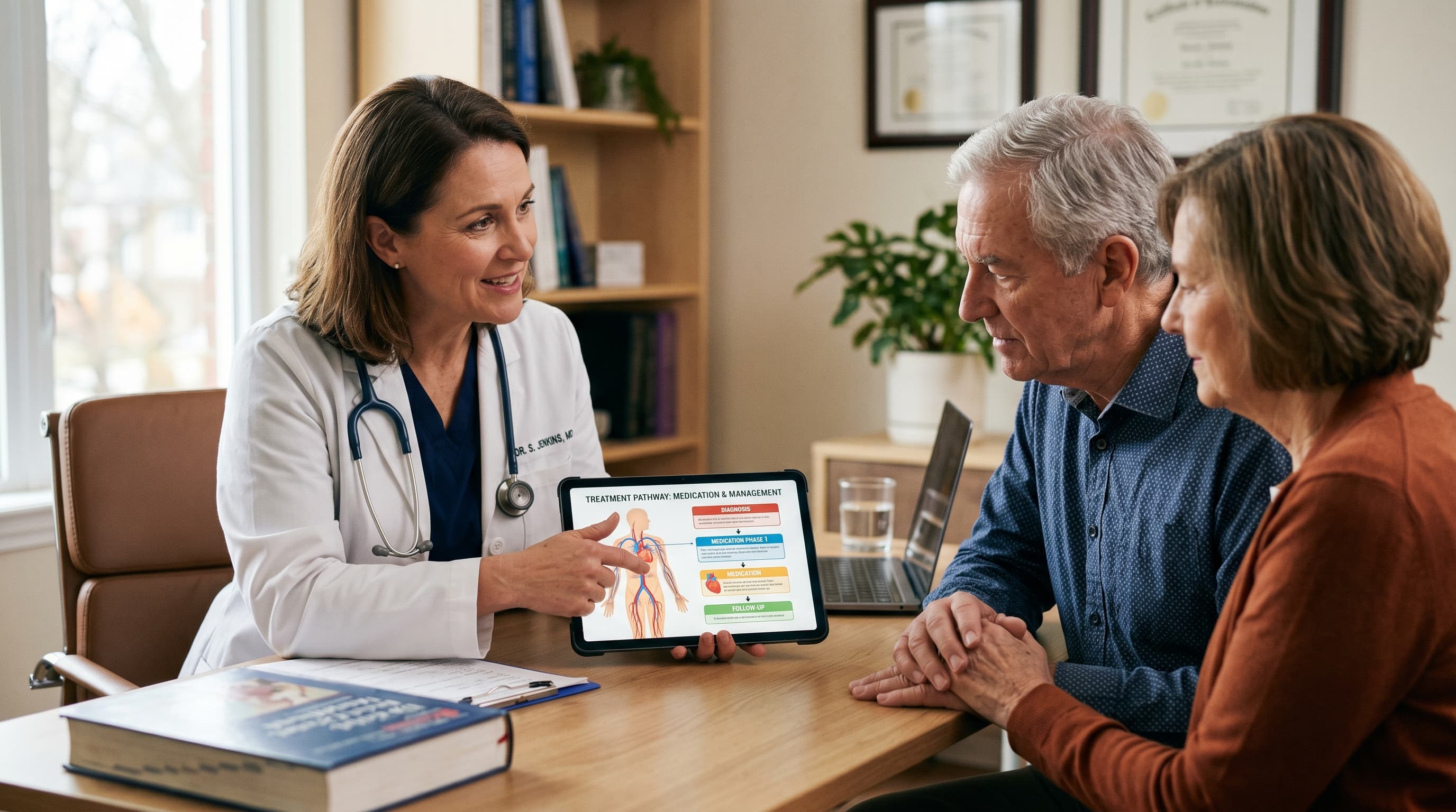 Physician discussing vascular system with patient