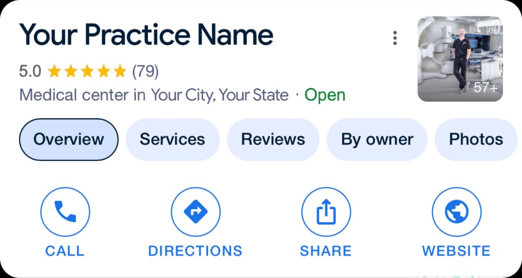 Google Business Profile showing 5-star reviews for your practice